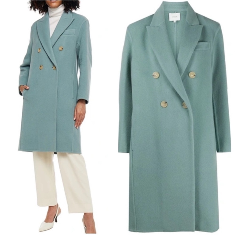 Vince Double-Breasted Teal Trench Coat